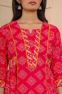 Rani Pink Bandhani Print Cotton Kurta Set with Dupatta