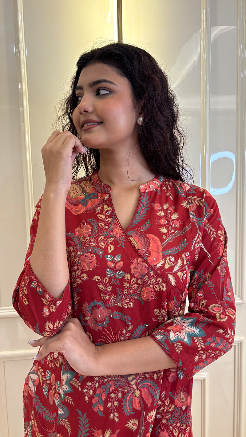 Red Printed Angrakha