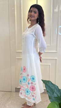 White Patch Work Mul Dupatta Set