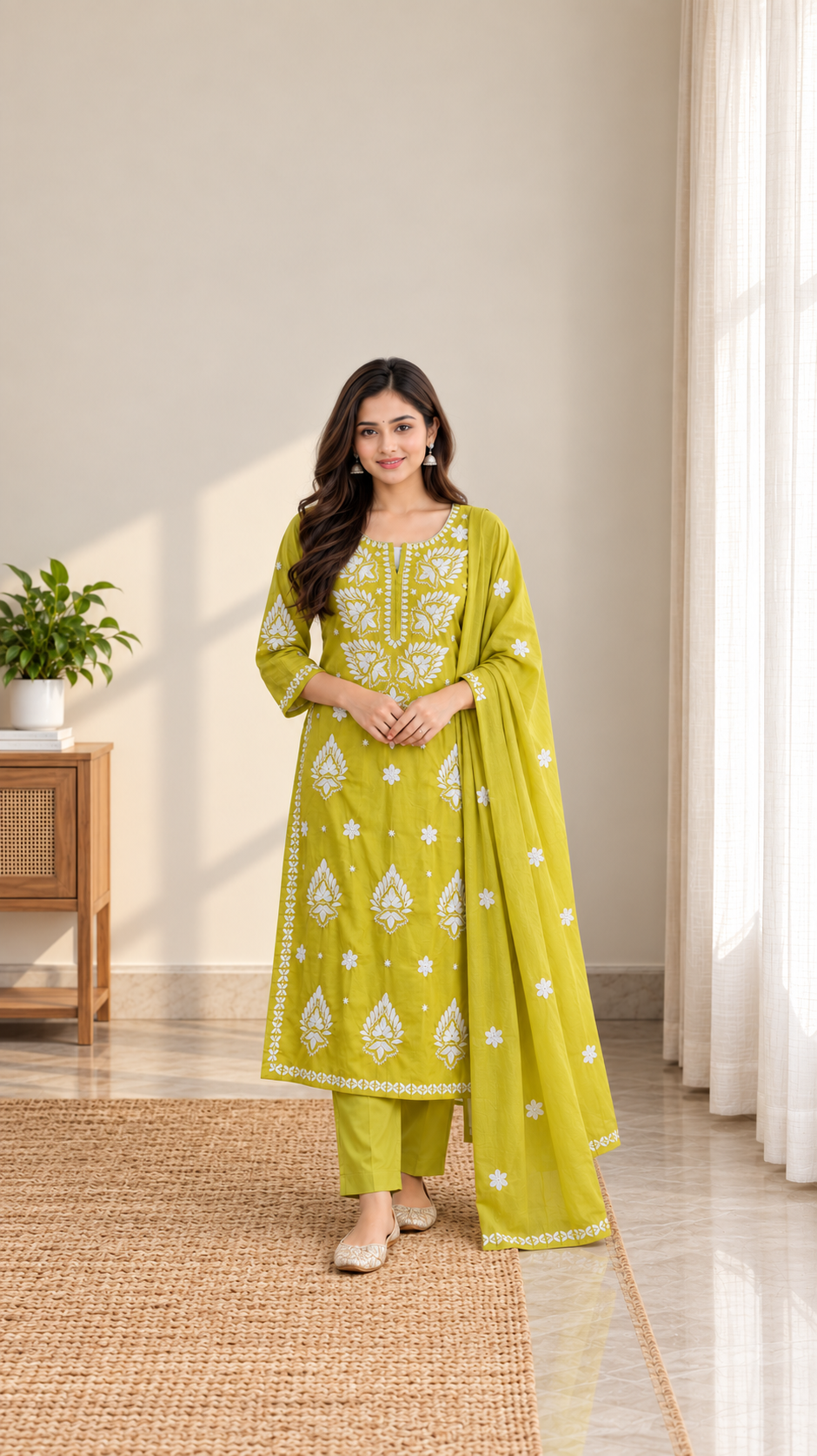 Yellow Chikankari Dupatta Set