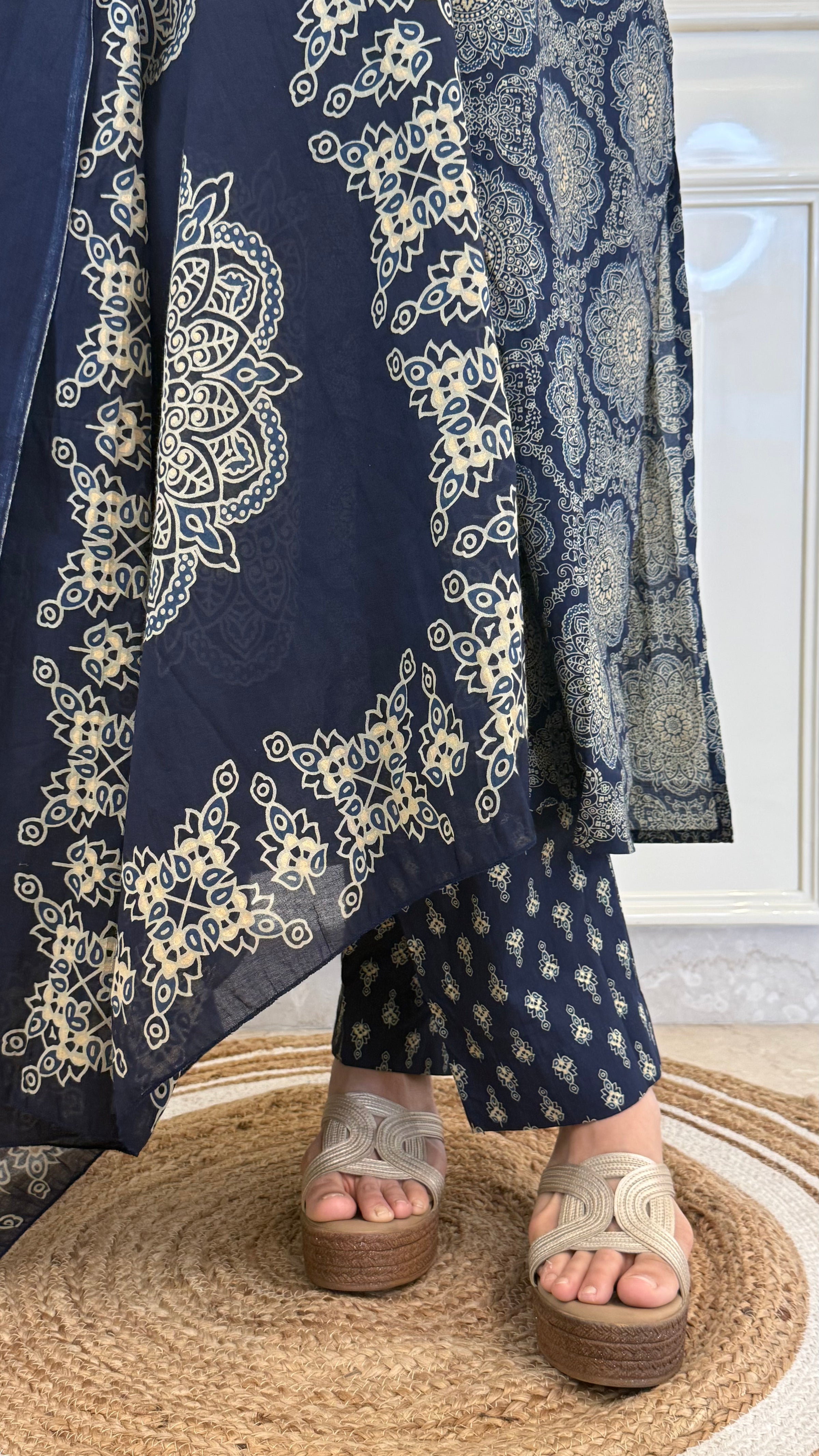 Illussion Print Blue Dupatta Set