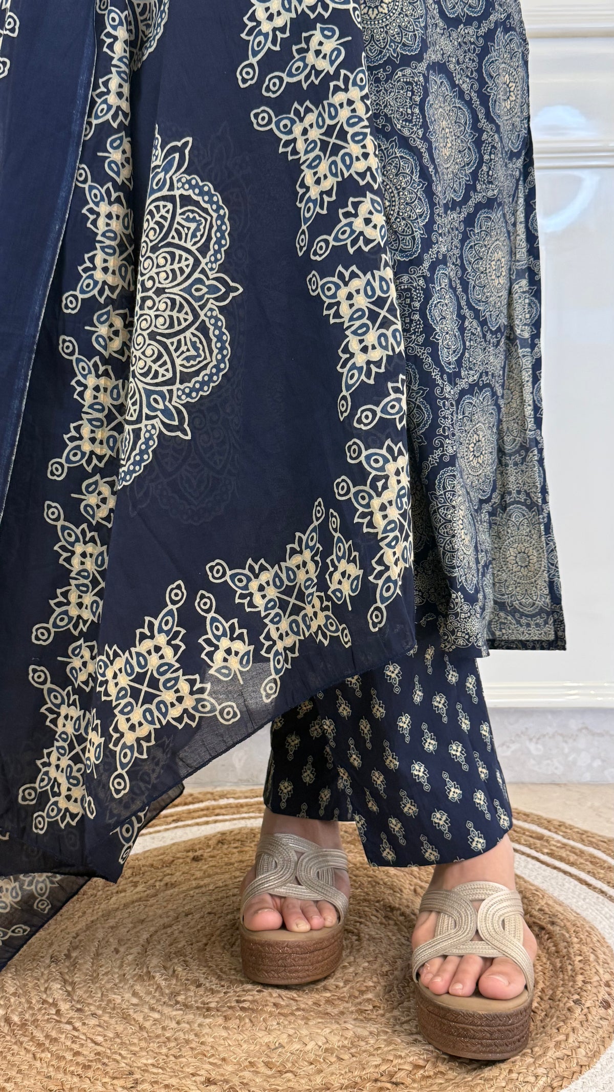 Illussion Print Blue Dupatta Set