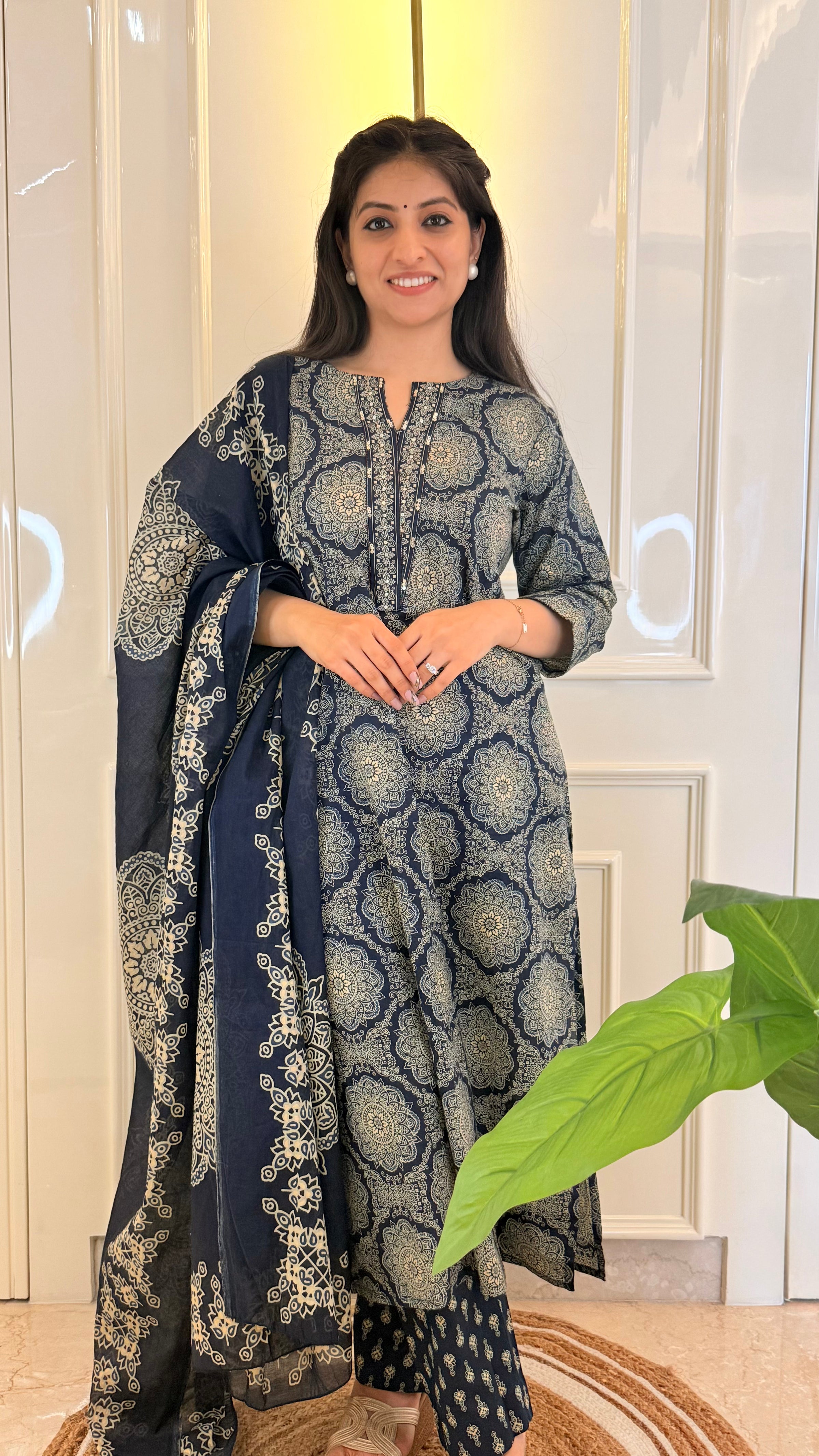 Illussion Print Blue Dupatta Set