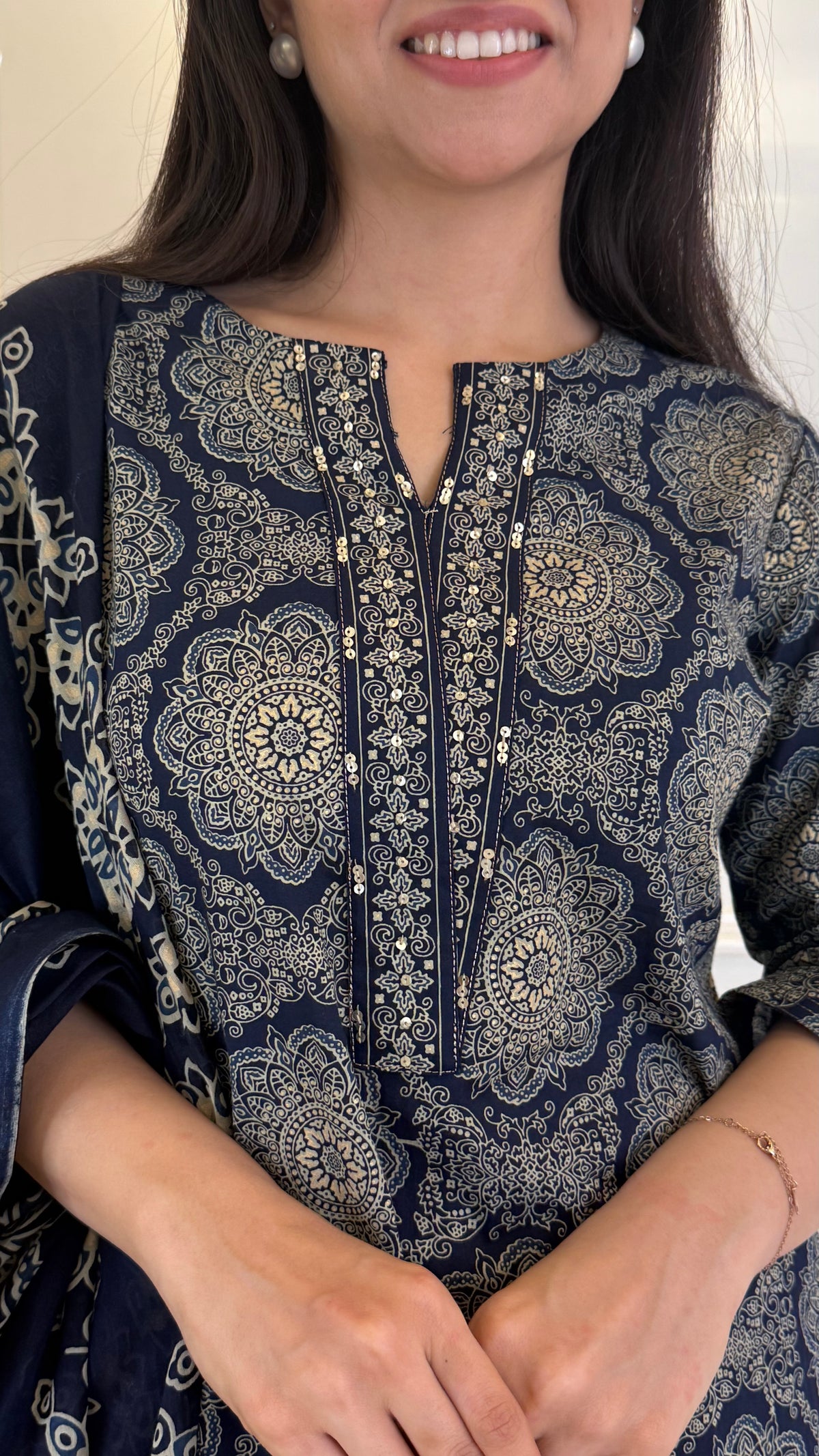 Illussion Print Blue Dupatta Set