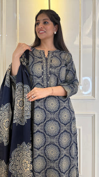 Illussion Print Blue Dupatta Set