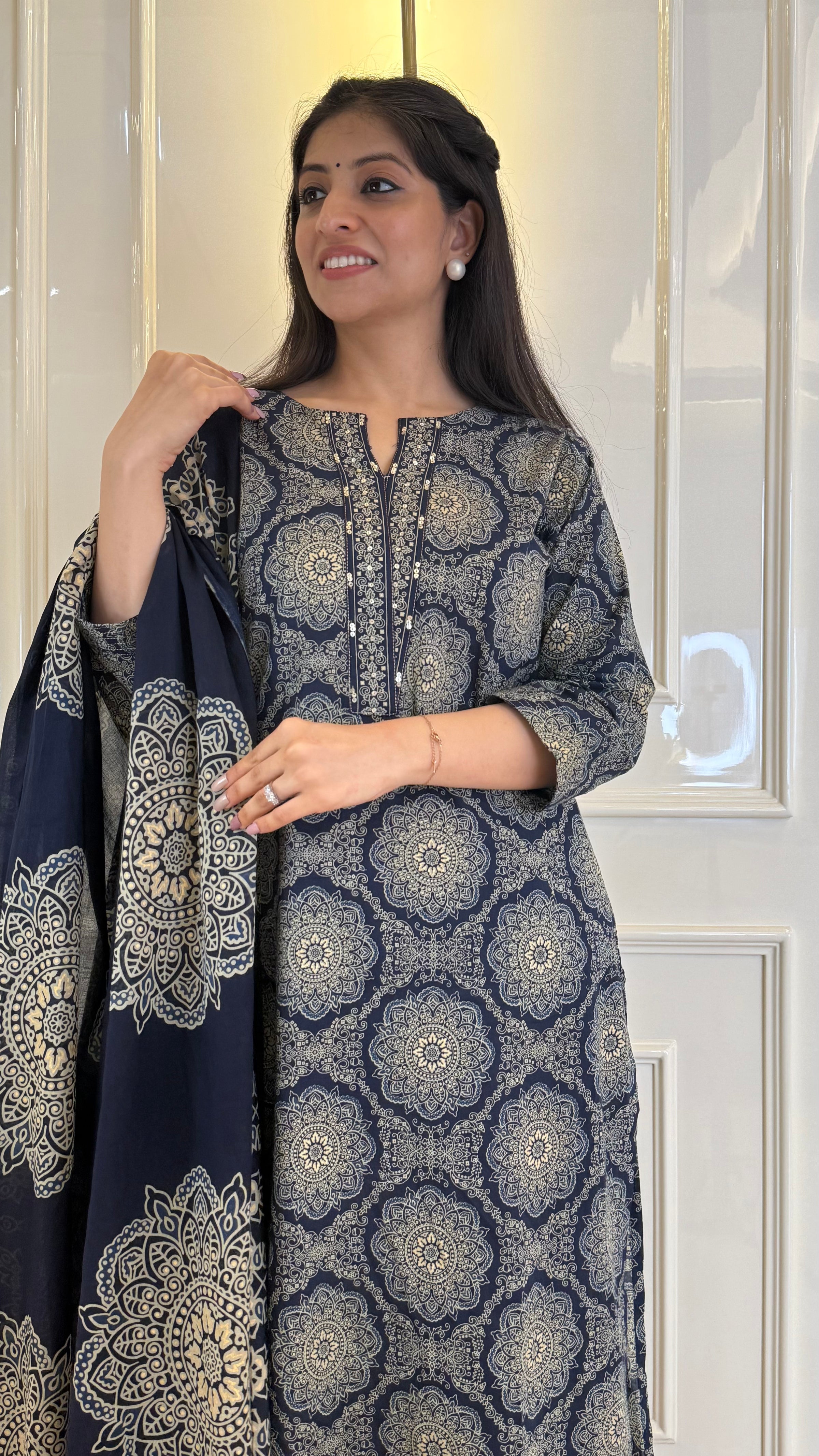 Illussion Print Blue Dupatta Set