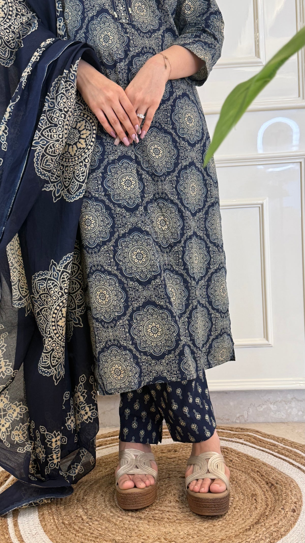 Illussion Print Blue Dupatta Set