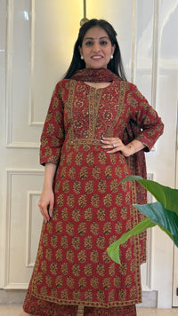 Ajrakh Maroon Dupatta Set