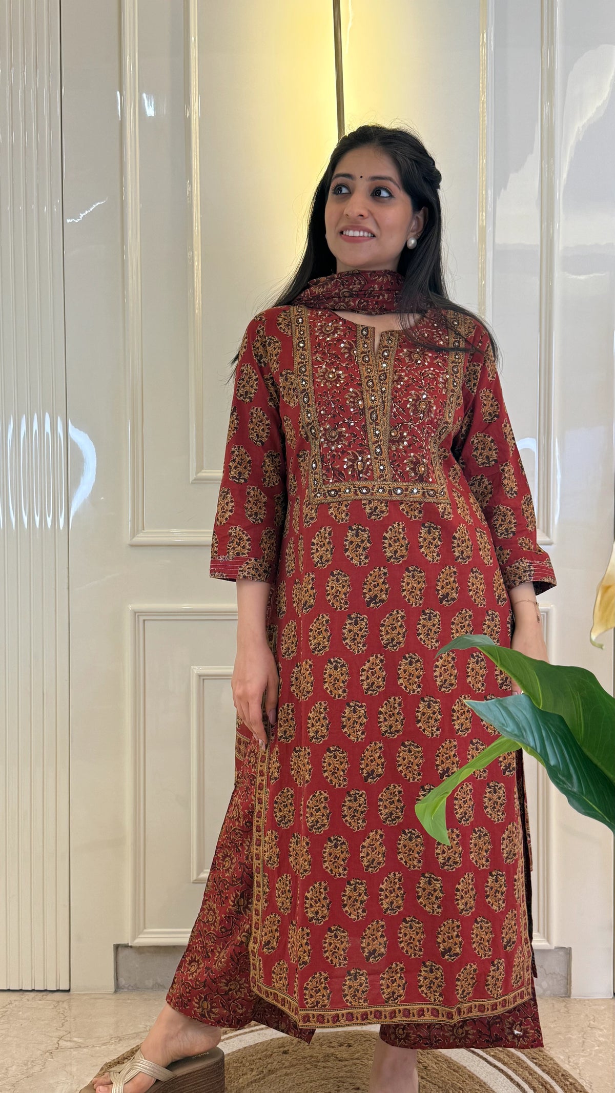 Ajrakh Maroon Dupatta Set