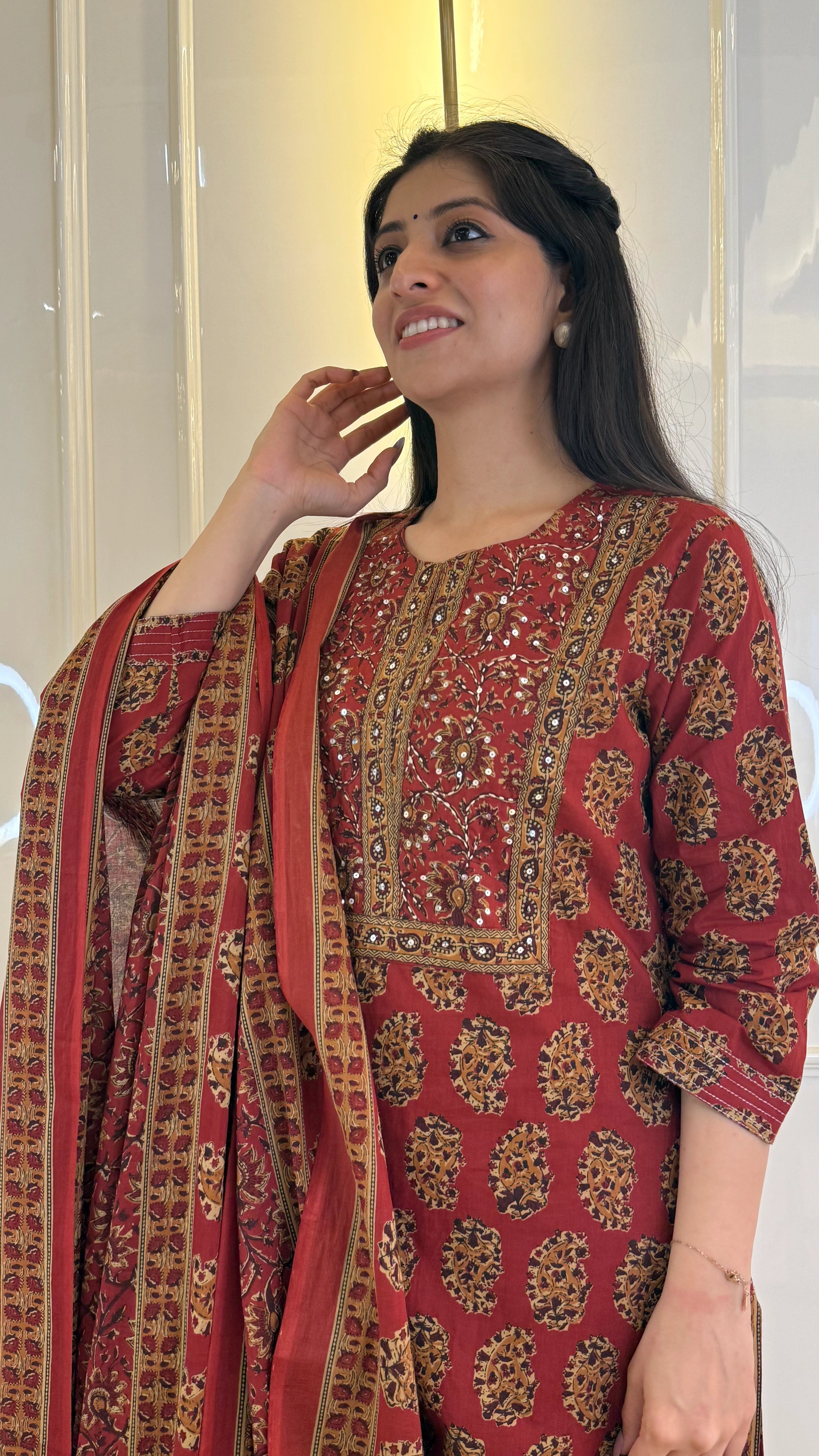 Ajrakh Maroon Dupatta Set