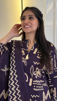 Abstract Purple Aline Dupatta Set