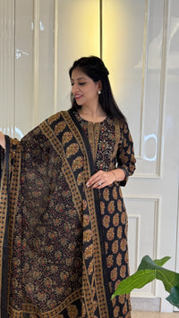 Ajrakh Black  Dupatta Set