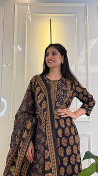 Ajrakh Black  Dupatta Set