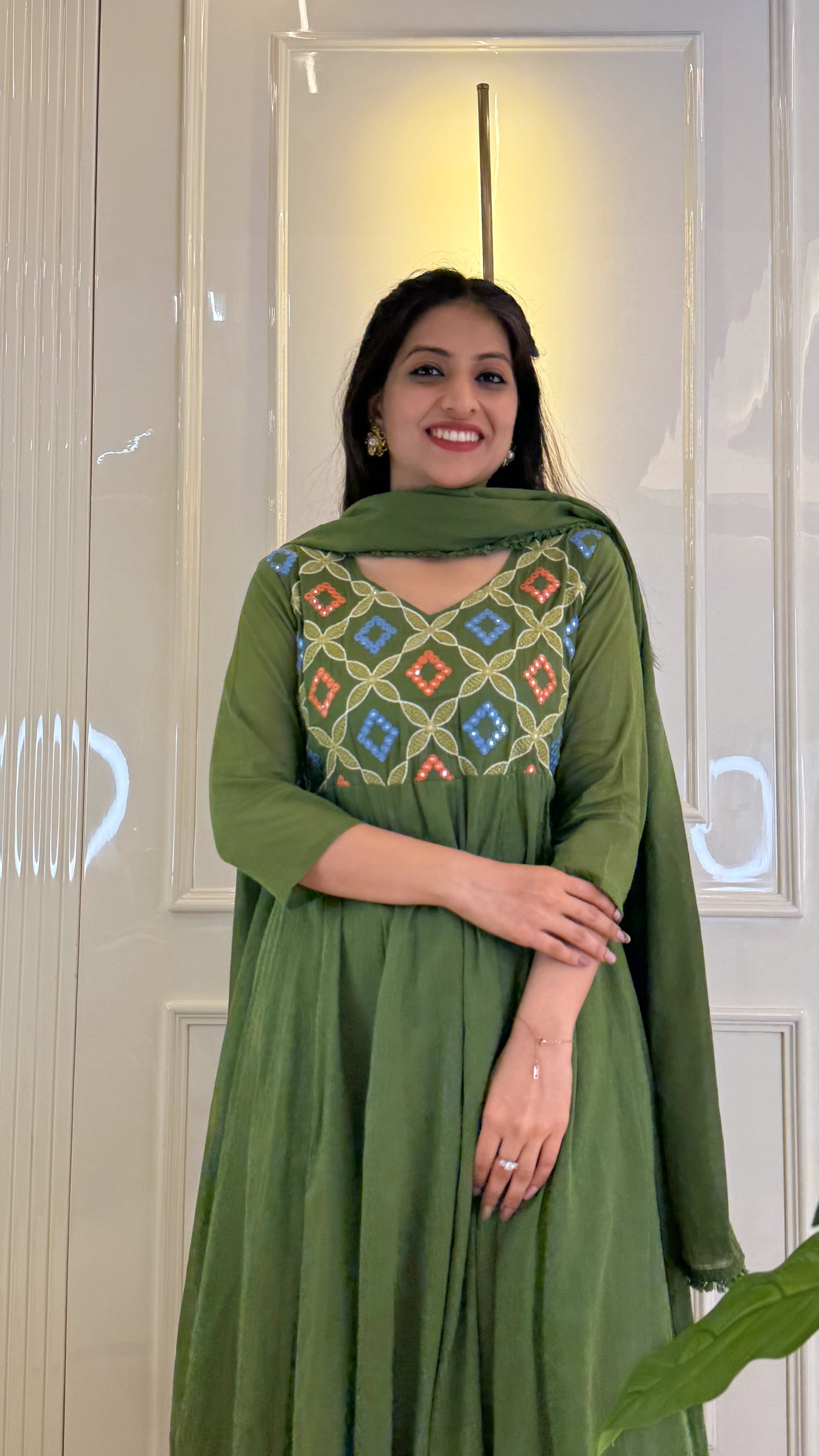 Kutch Patch Work Green Dupatta Set