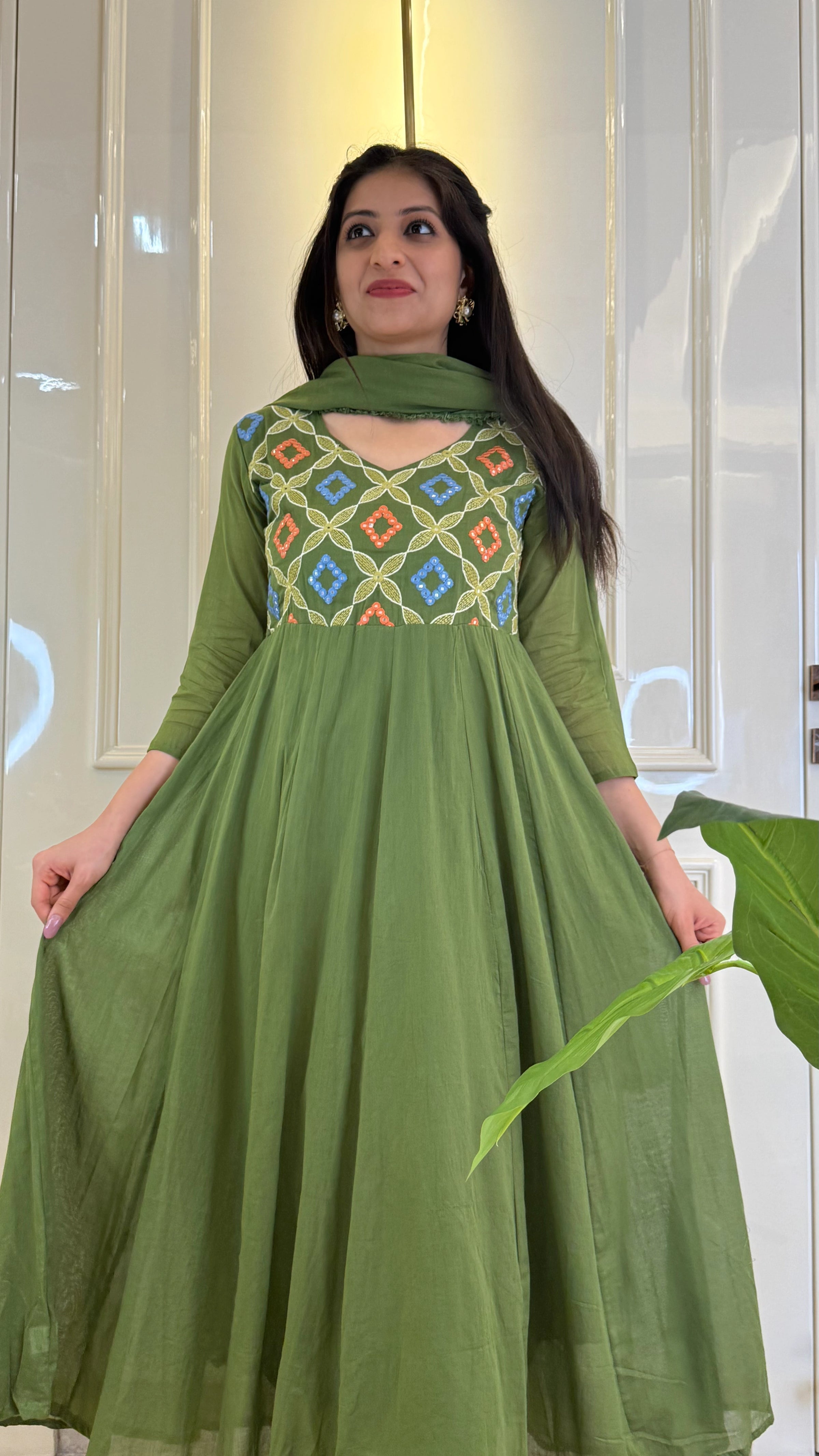 Kutch Patch Work Green Dupatta Set