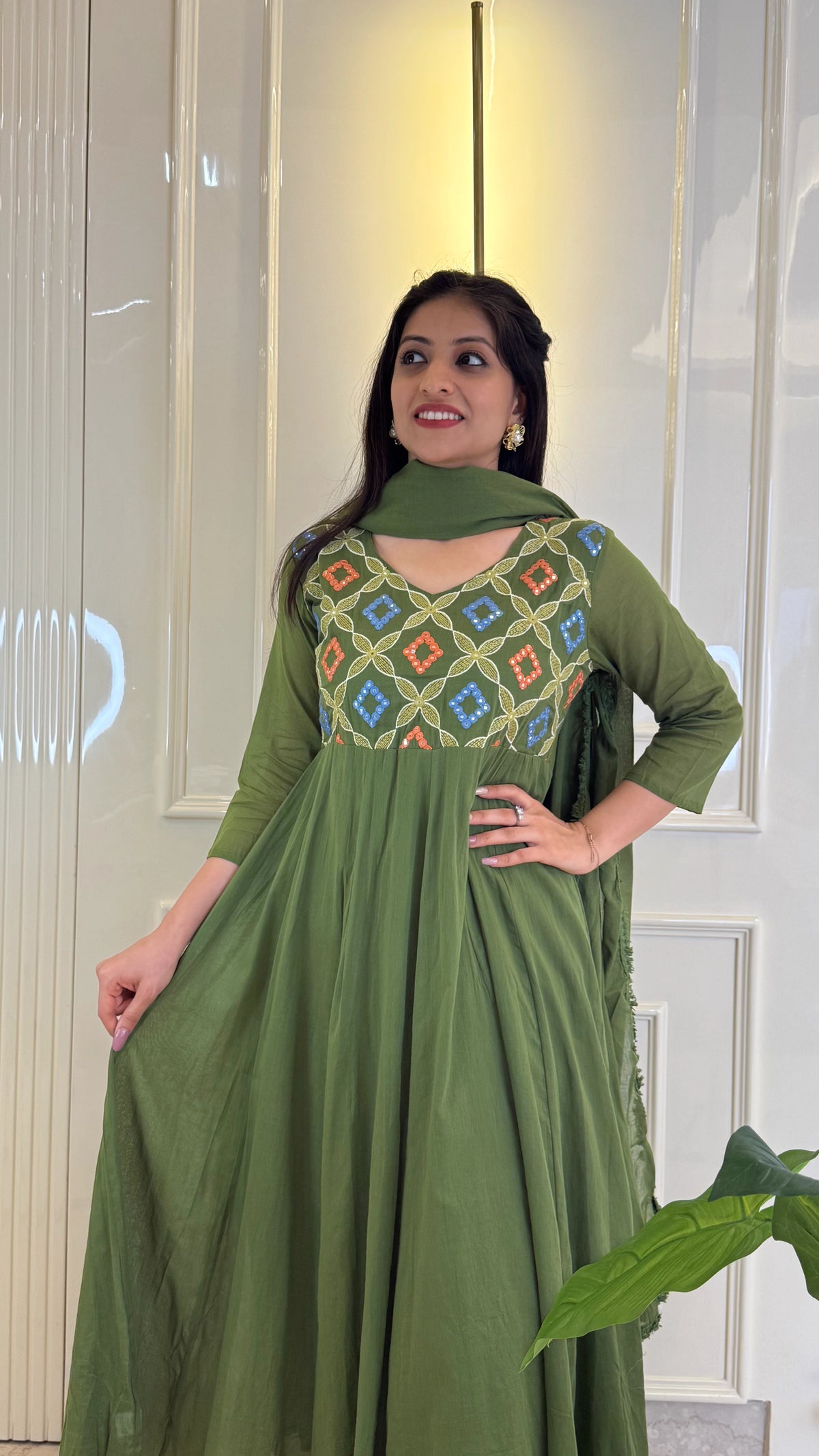 Kutch Patch Work Green Dupatta Set