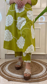 Parrot Green V Neckline Set