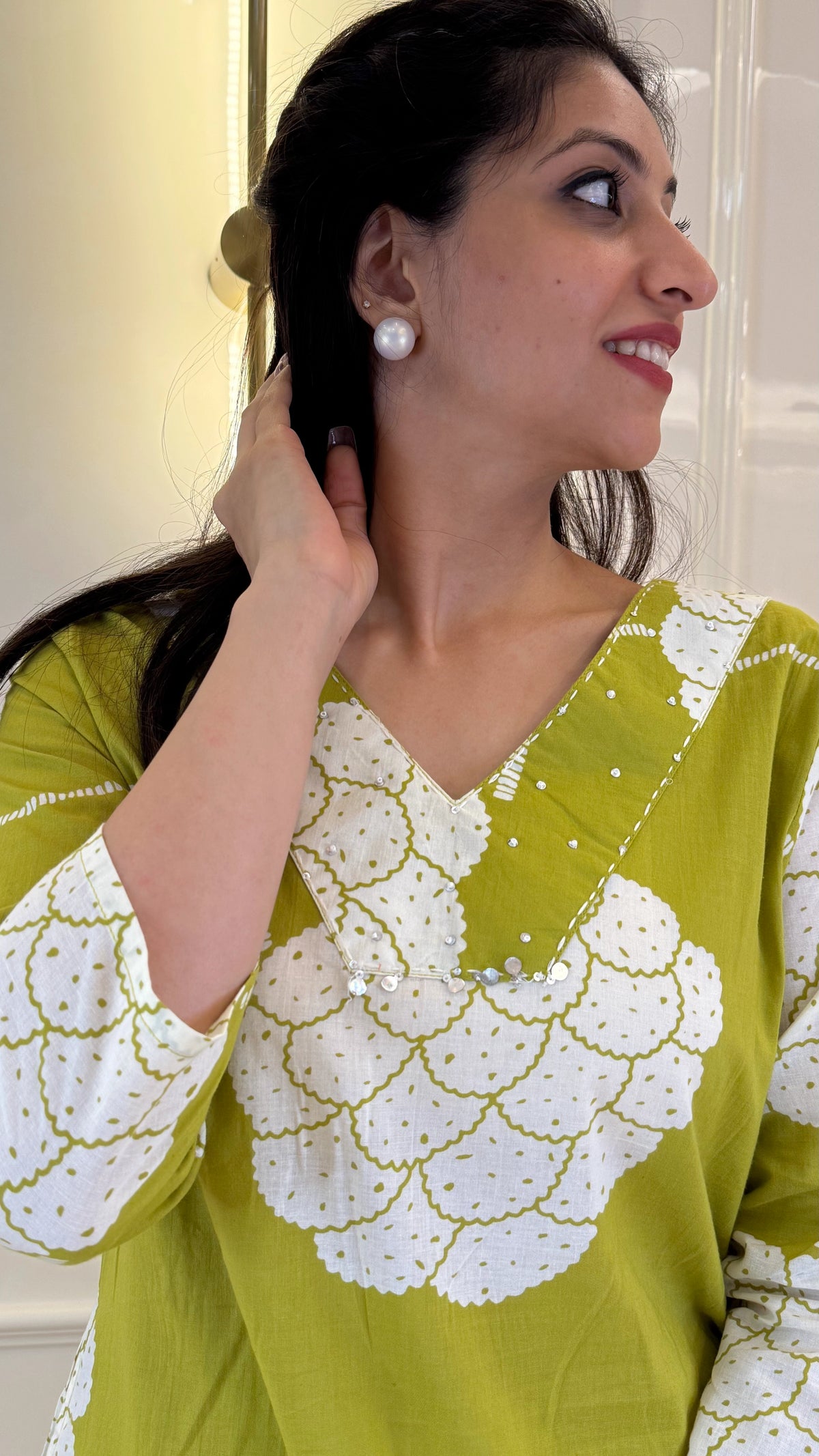 Parrot Green V Neckline Set