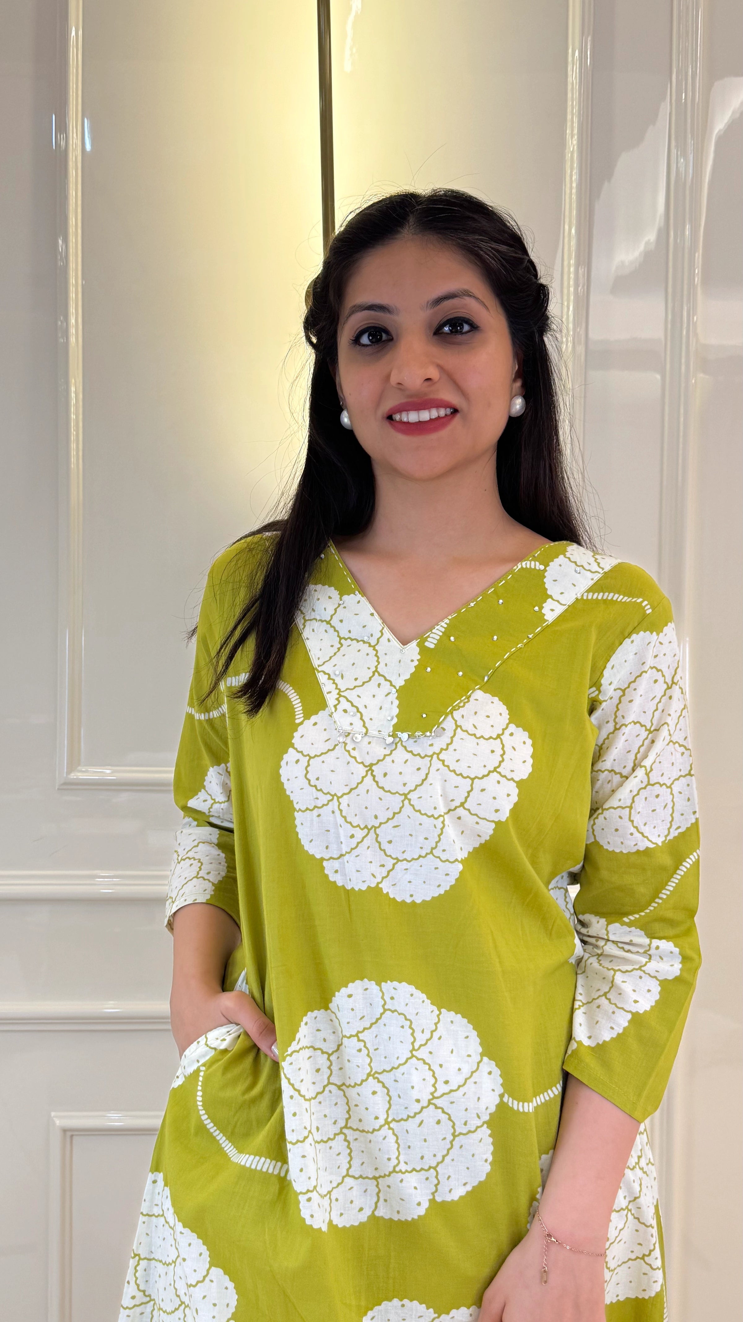 Parrot Green V Neckline Set