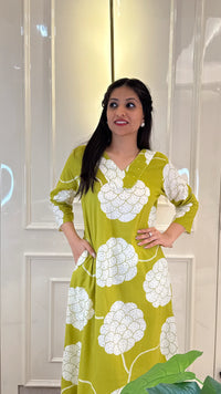 Parrot Green V Neckline Set