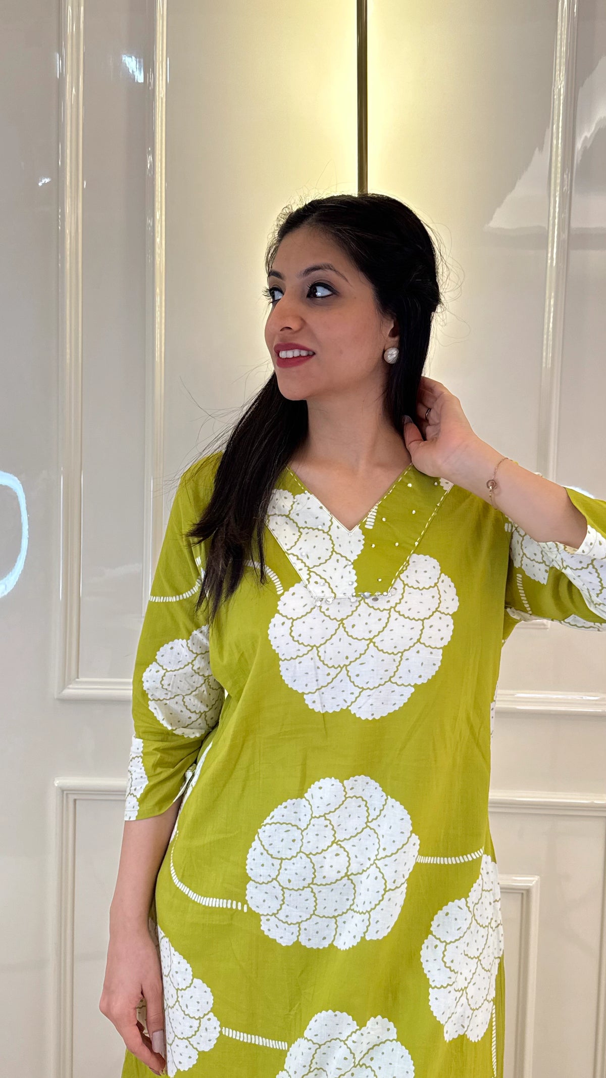 Parrot Green V Neckline Set