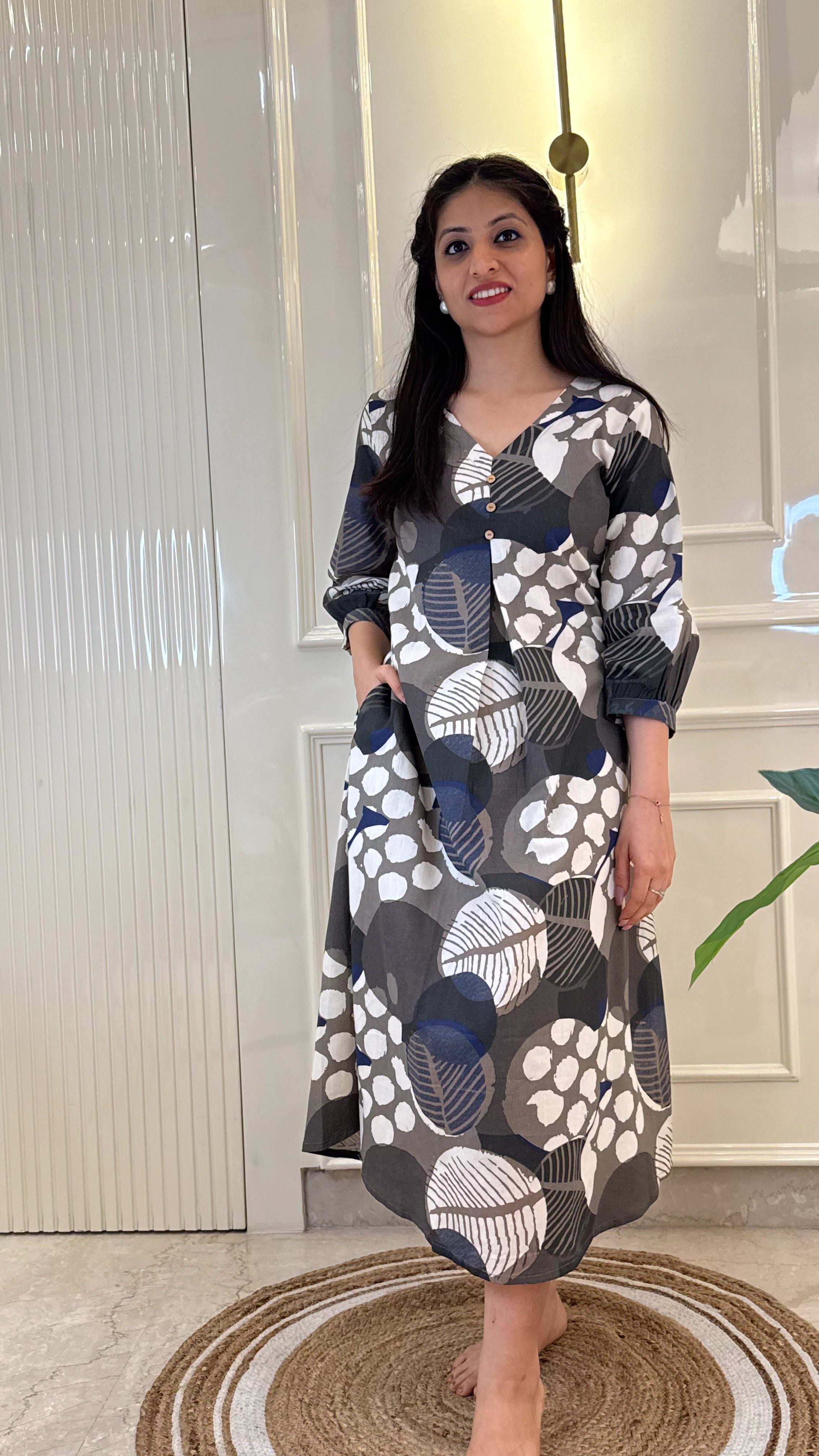 Grey Geometric  Frock