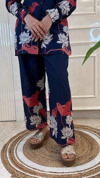 Blue Cords With Leaf Print