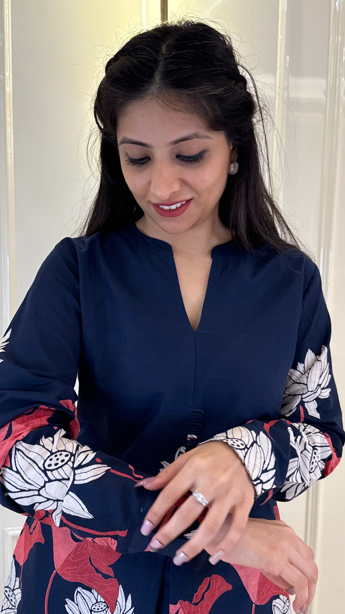 Blue Cords With Leaf Print