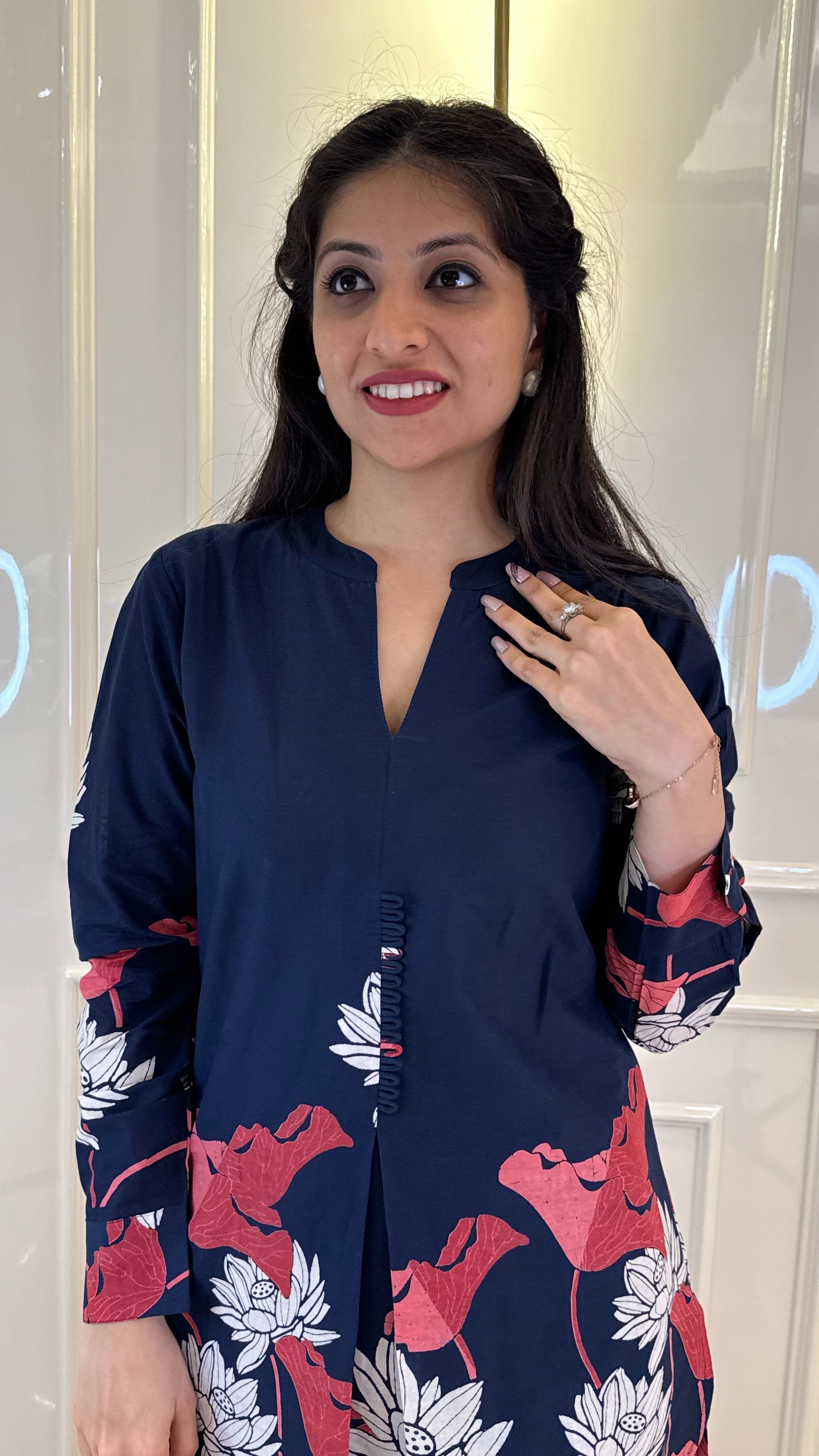 Blue Cords With Leaf Print