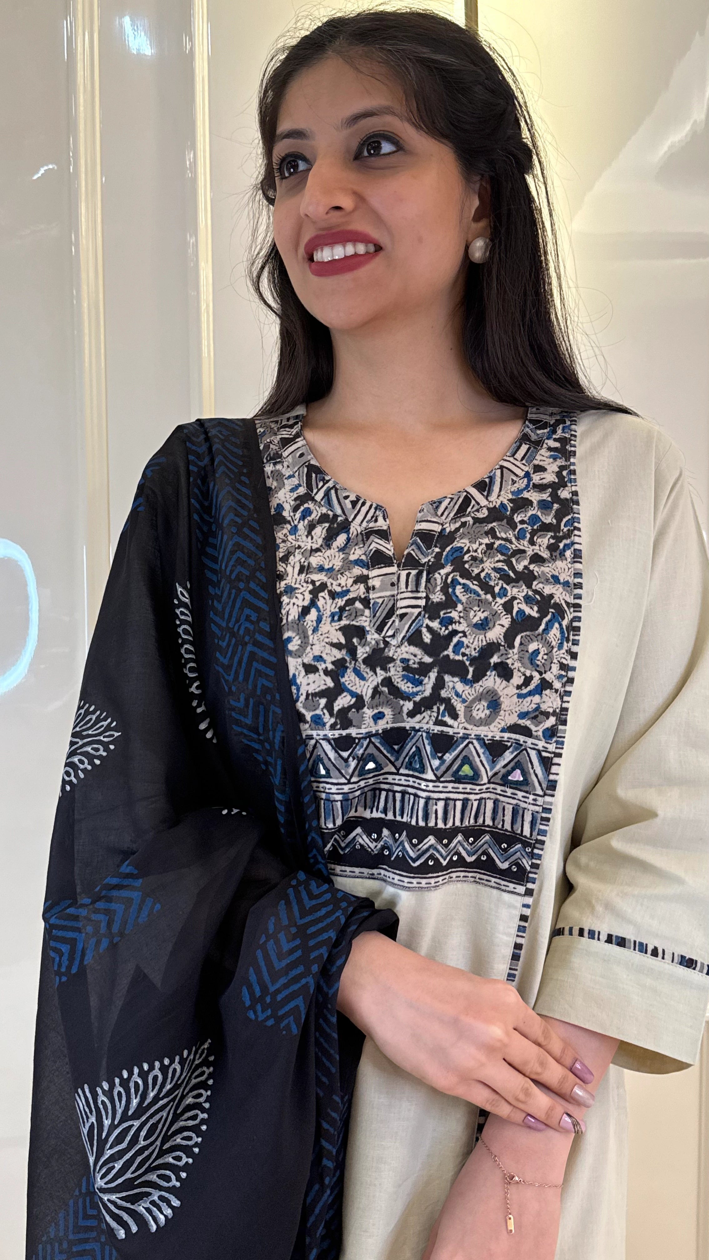 Soild Beige Straight Dupatta Set