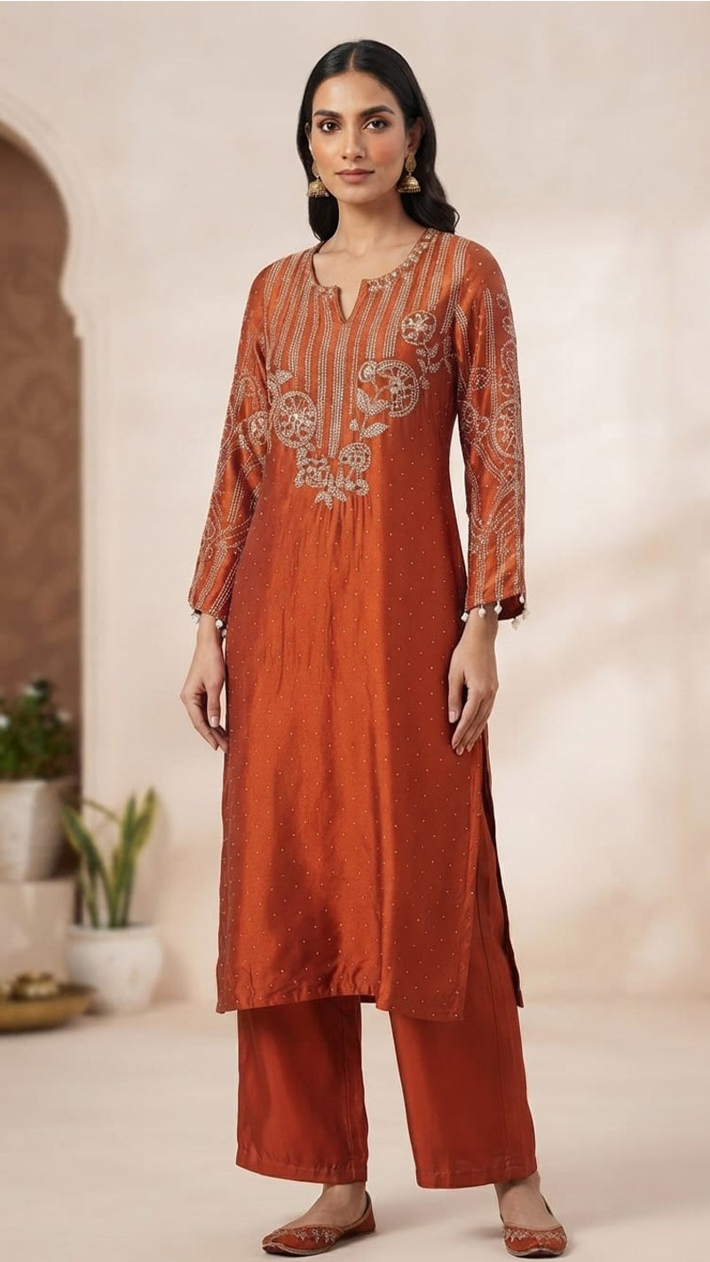 Orange Gajji Silk Set