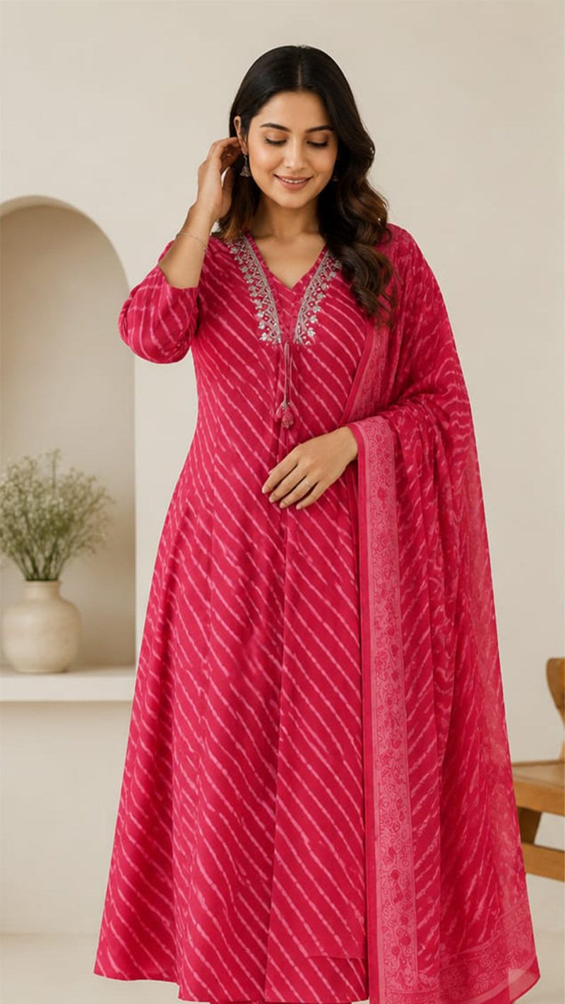 Pink Laheriya Dupatta Set