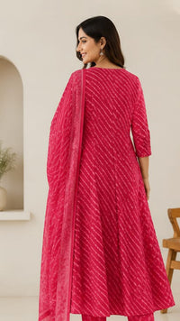 Pink Laheriya Dupatta Set