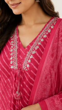Pink Laheriya Dupatta Set