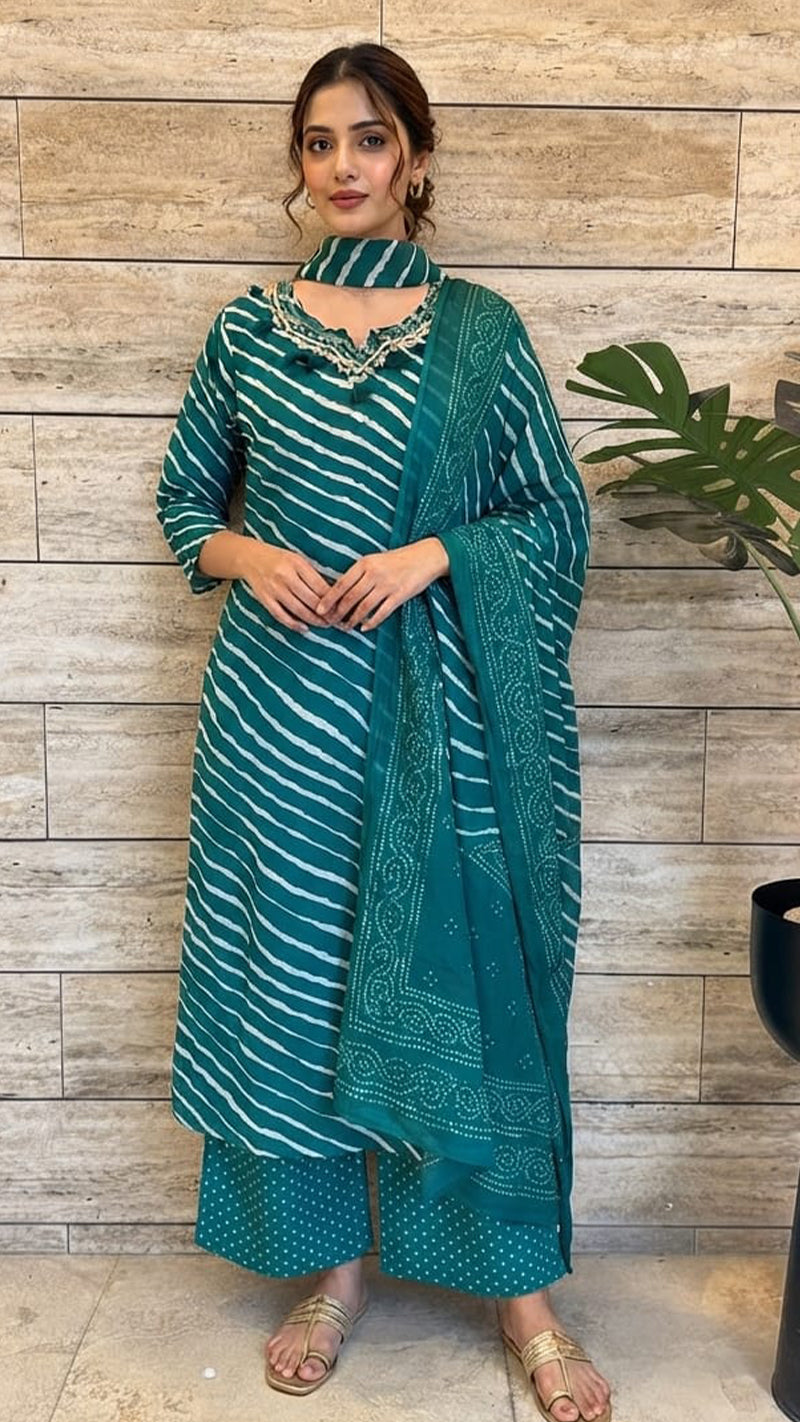 Sea Green Laheriya Dupatta Set