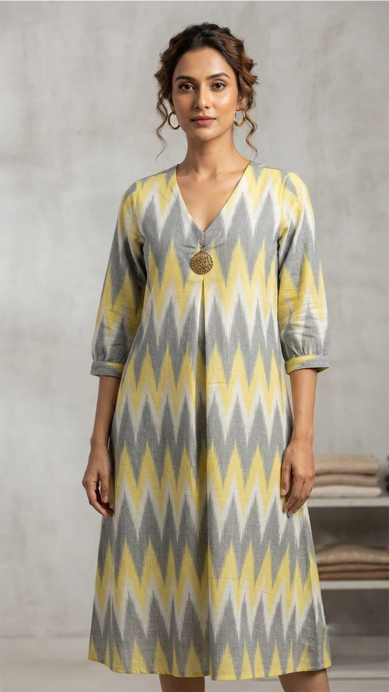Yellow Ikkat Frock