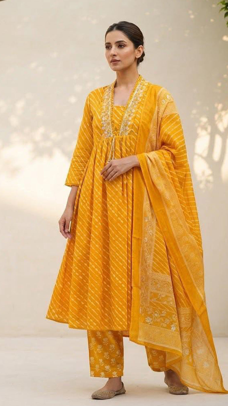 Yellow Laheriya Dupatta Set