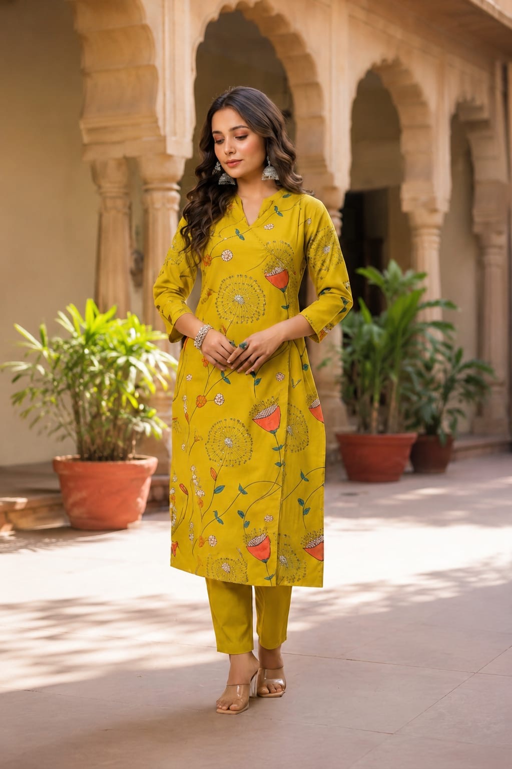 Mustard Bloom Printed Kurta Set